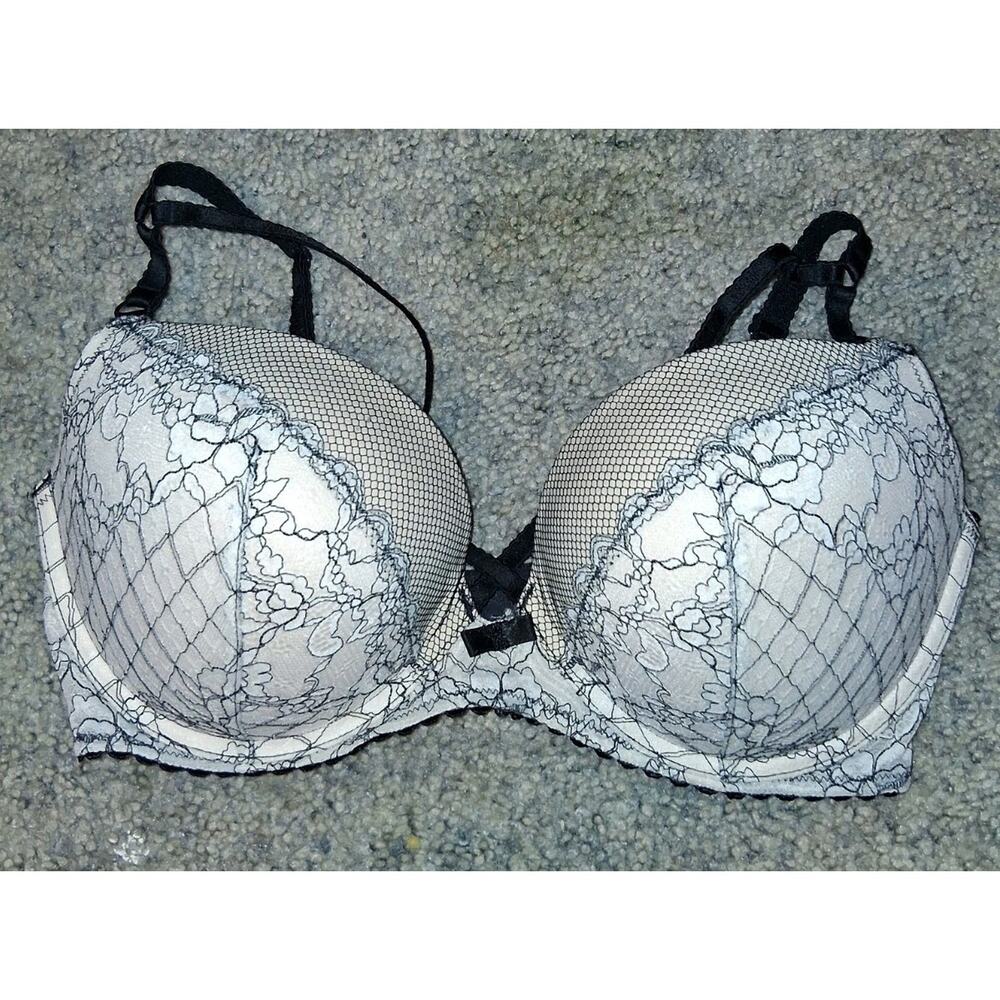 Victoria Secret Bra Very Sexy Push Up Lace Strappy Pink Black Sz 36dd